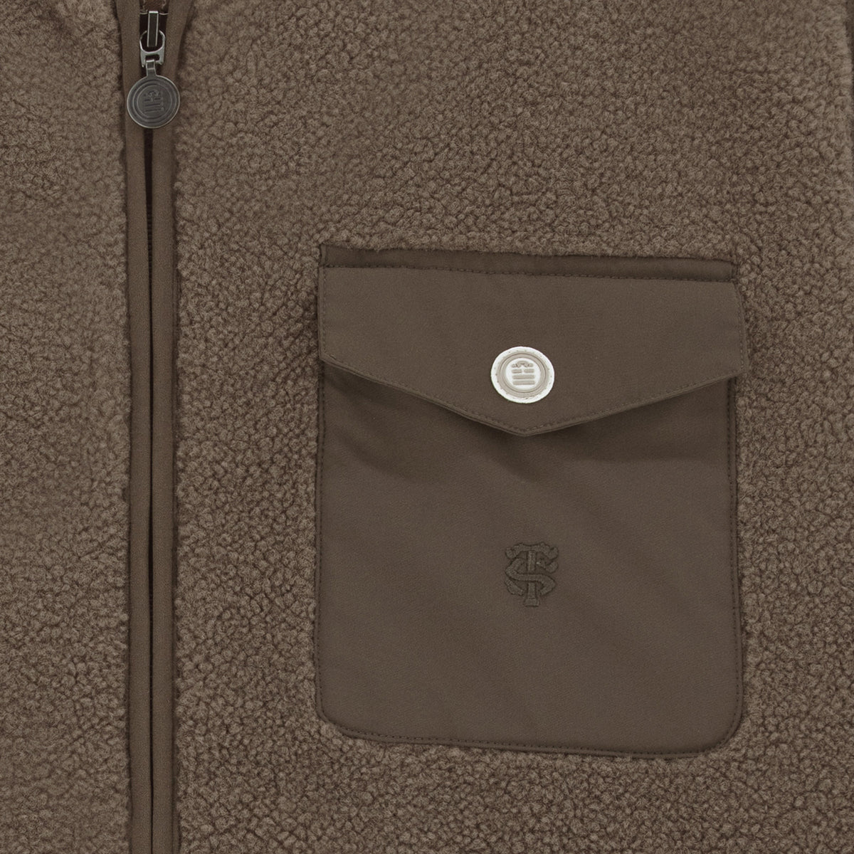 Gilet in pile senza maniche dello Stade Toulousain, modello Marcel, marrone con effetto scamosciato