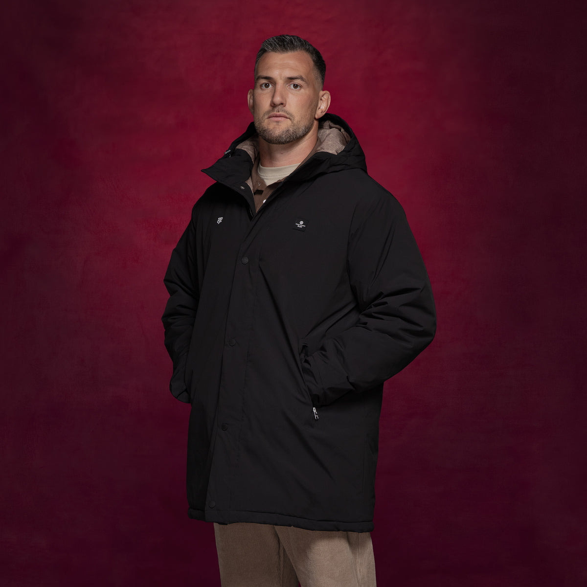 Parka impermeabile di media lunghezza con cappuccio nero Ethan Stade Toulousain SBPLAY