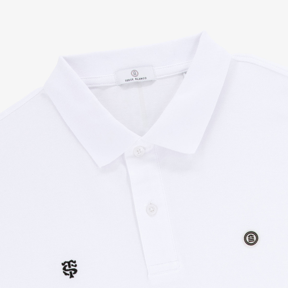 Polo in piqué a maniche corte dello Stade Toulousain, 100% cotone bianco, modello Lucas