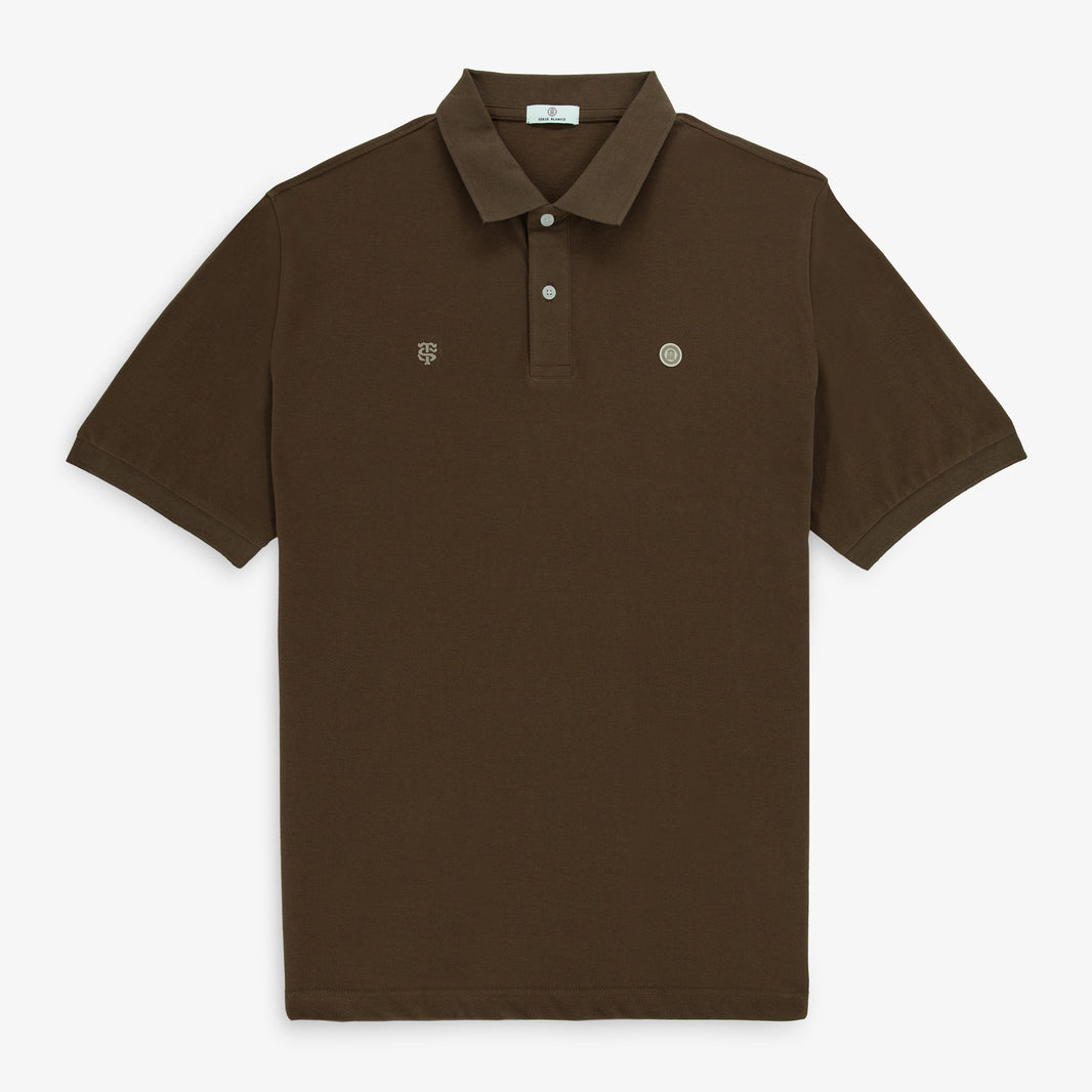 Polo in piqué a maniche corte dello Stade Toulousain, 100% cotone, marrone, modello Lucas