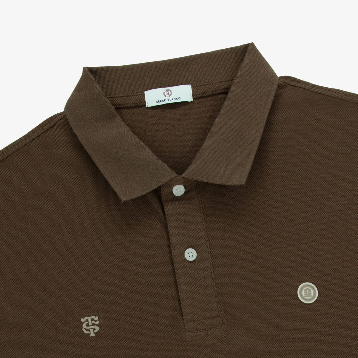 Polo in piqué a maniche corte dello Stade Toulousain, 100% cotone, marrone, modello Lucas