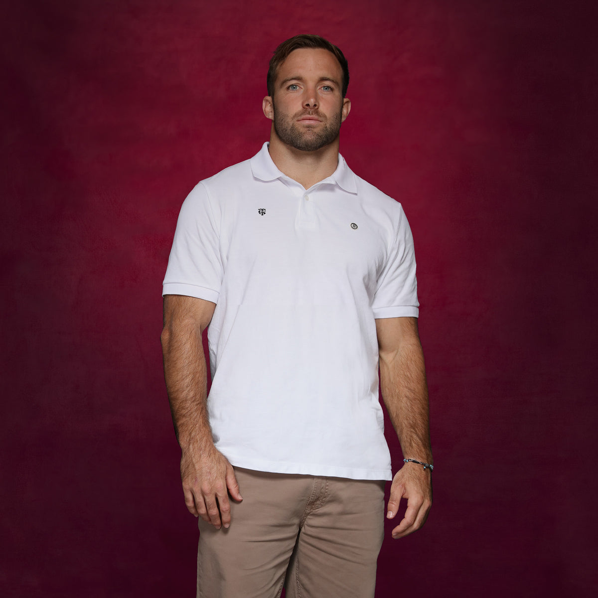 Polo in piqué a maniche corte dello Stade Toulousain, 100% cotone bianco, modello Lucas