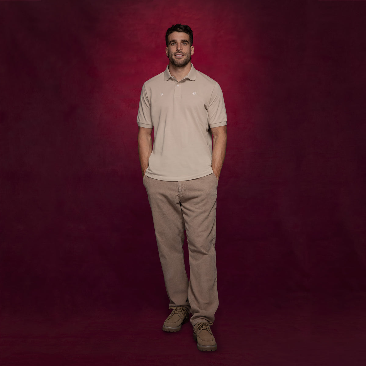 Polo in piqué a maniche corte dello Stade Toulousain, 100% cotone, colore travertino, modello Lucas