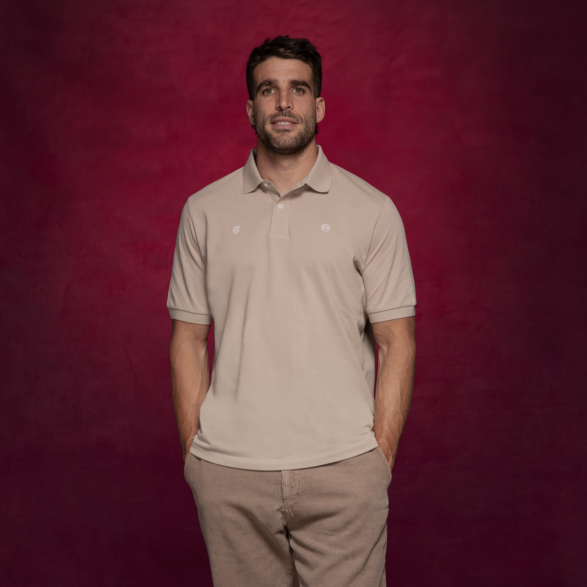 Polo in piqué a maniche corte dello Stade Toulousain, 100% cotone, colore travertino, modello Lucas