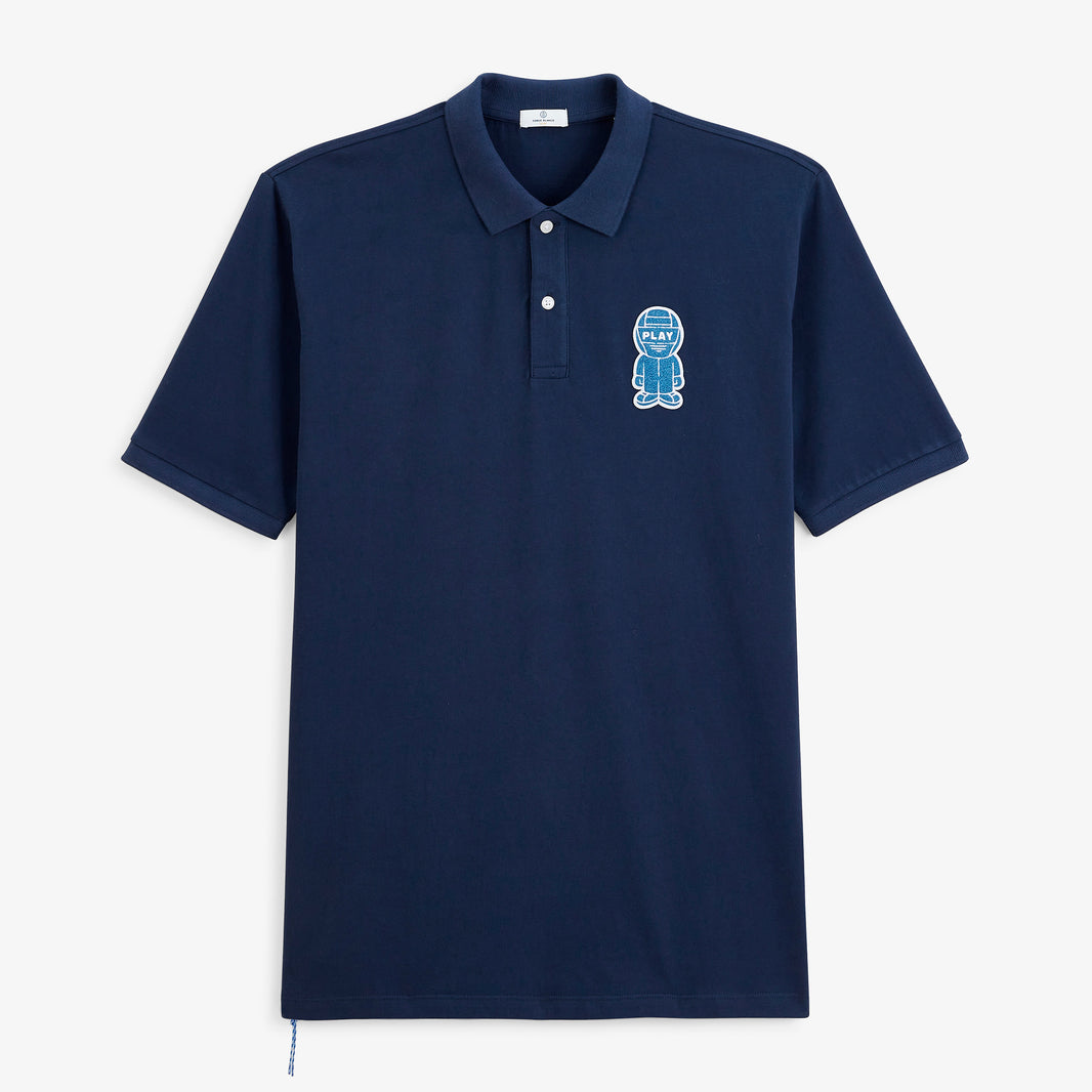 Polo piqué manches courtes badge bouclette Pilote bleu marine SBPLAY