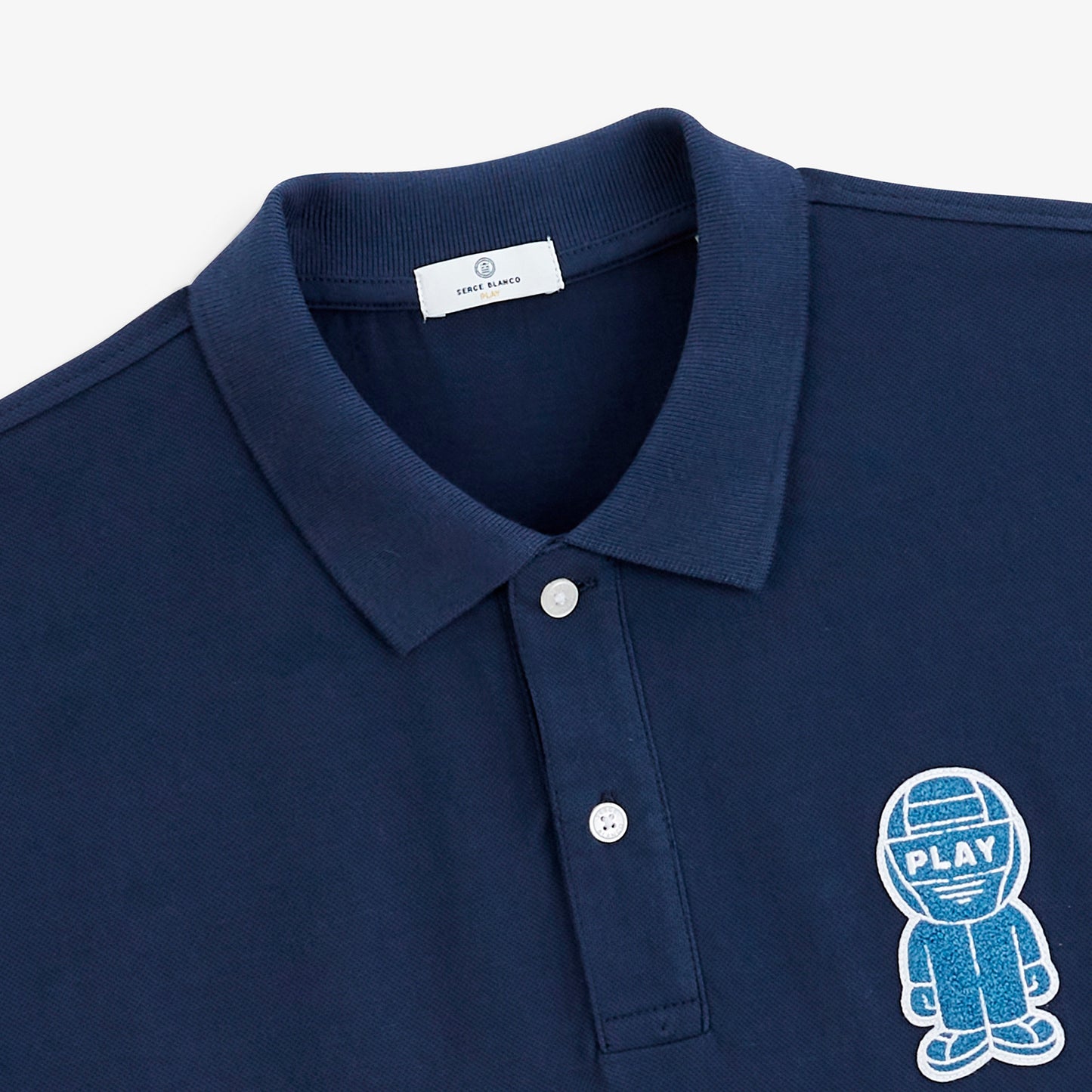 Polo piqué manches courtes badge bouclette Pilote bleu marine SBPLAY
