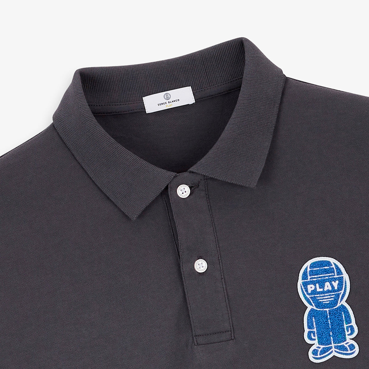 Polo piqué manches courtes badge bouclette Pilote gris asphalte SBPLAY