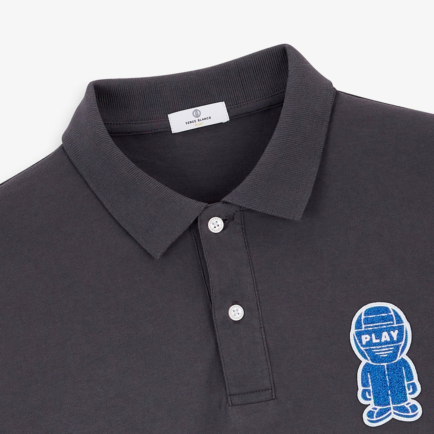 Polo piqué manches courtes badge bouclette Pilote gris asphalte SBPLAY