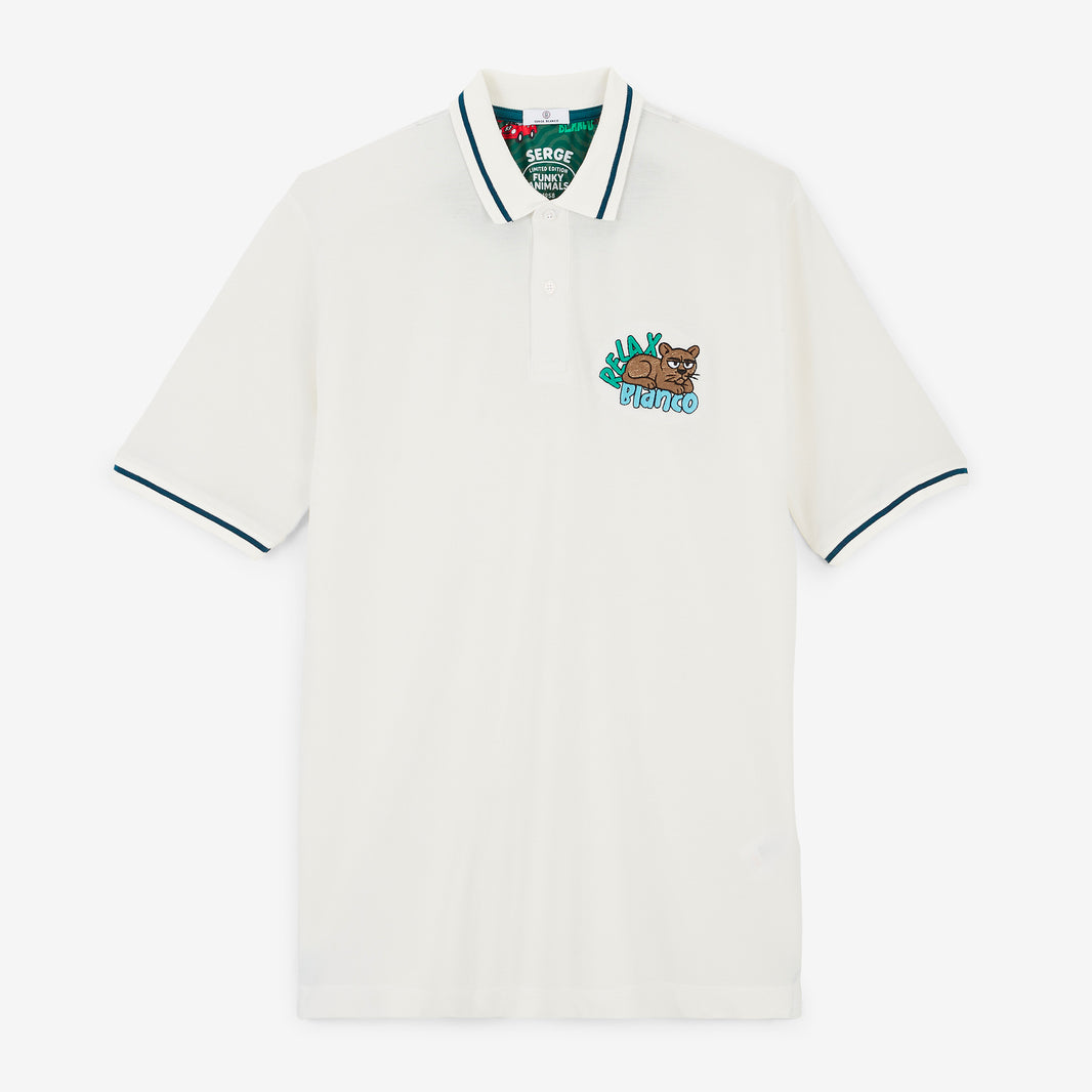 Polo piqué Funky Animals manches courtes en coton beige travertin