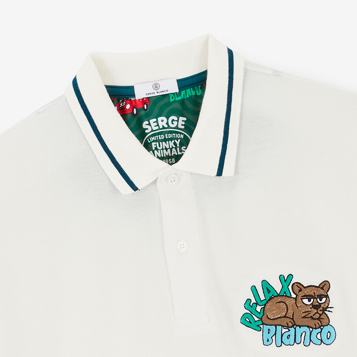 Polo piqué Funky Animals manches courtes en coton beige travertin