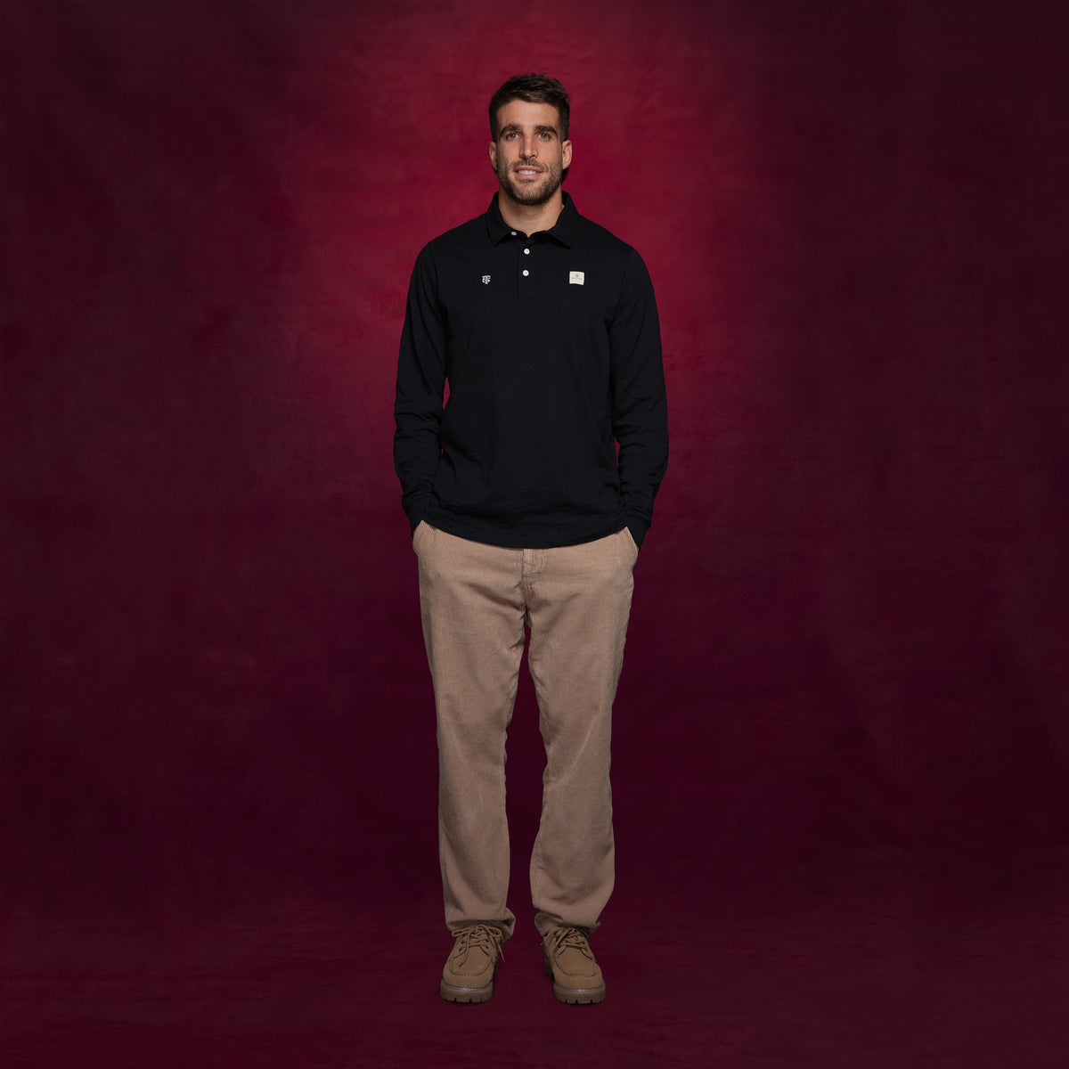 Polo da rugby da uomo a maniche lunghe Stade Toulousain, 100% cotone, nera, SBPLAY