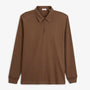 Polo zippé manches longues en coton interlock marron brownie
