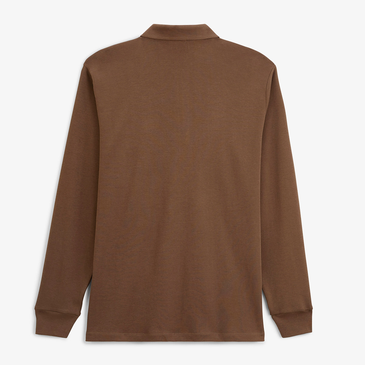 Polo zippé manches longues en coton interlock marron brownie
