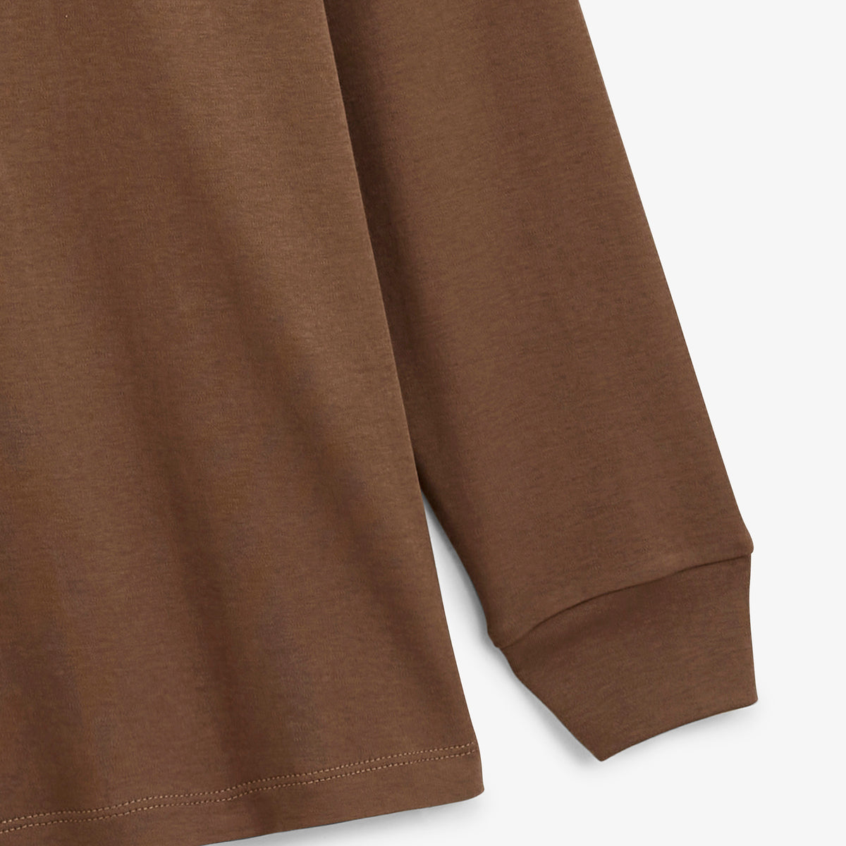 Polo zippé manches longues en coton interlock marron brownie