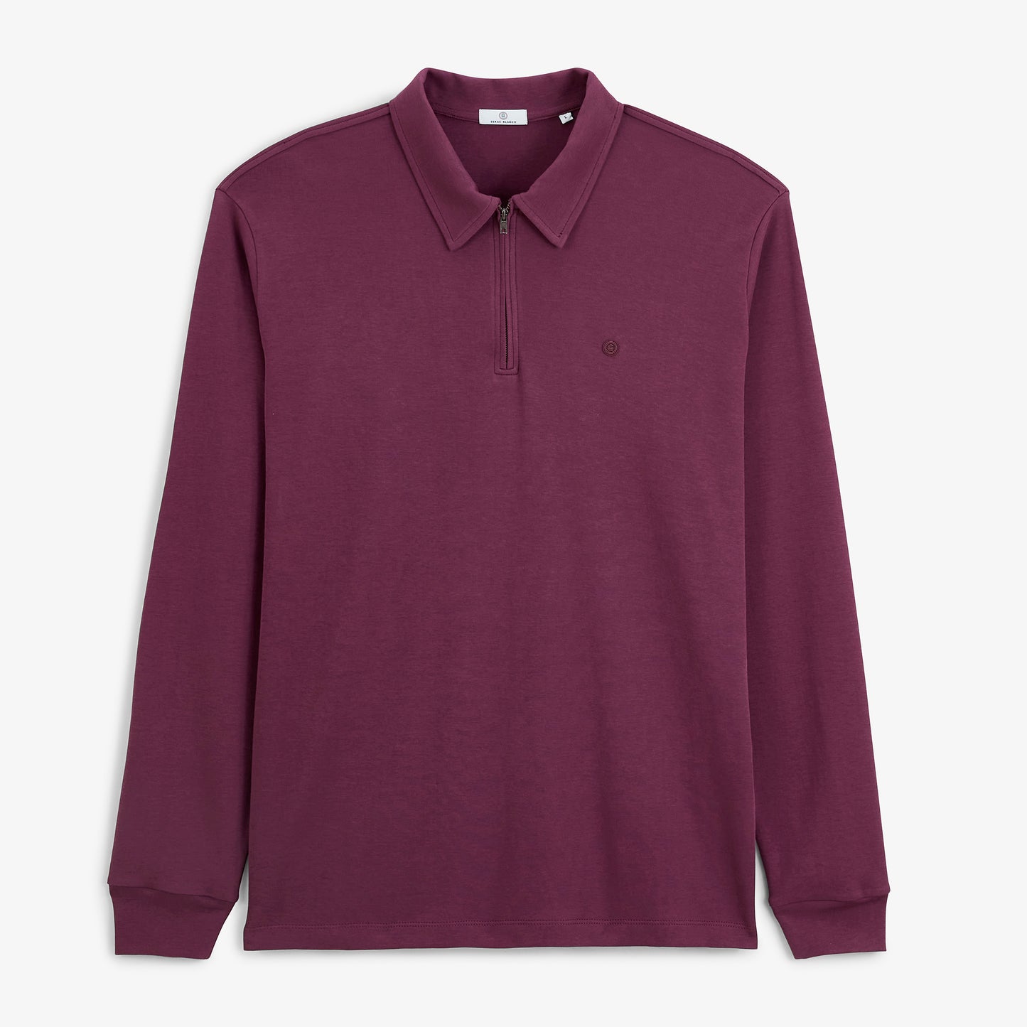 Polo zippé manches longues en coton interlock rouge vigne