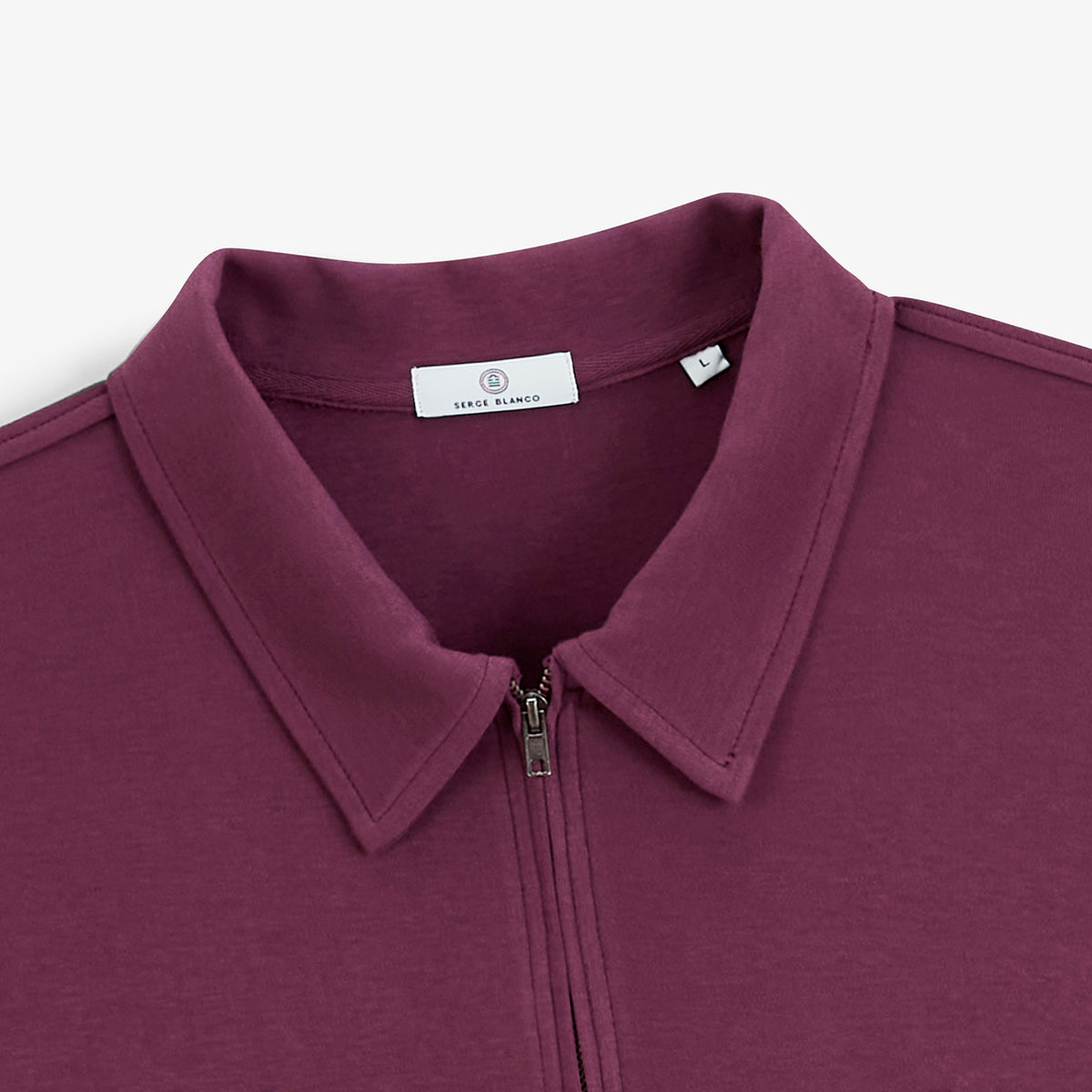 Polo zippé manches longues en coton interlock rouge vigne
