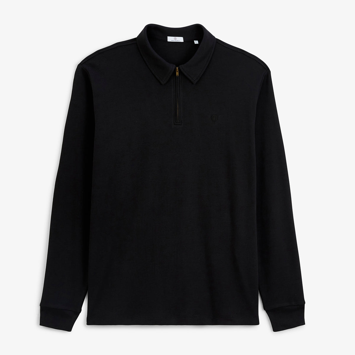 Polo zippé manches longues en coton interlock noir