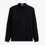 Polo zippé manches longues en coton interlock noir