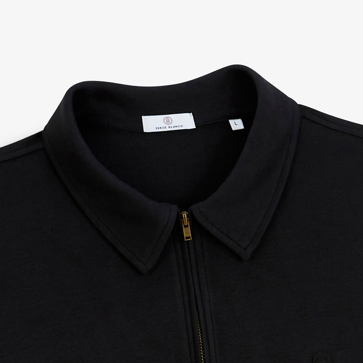 Polo zippé manches longues en coton interlock noir
