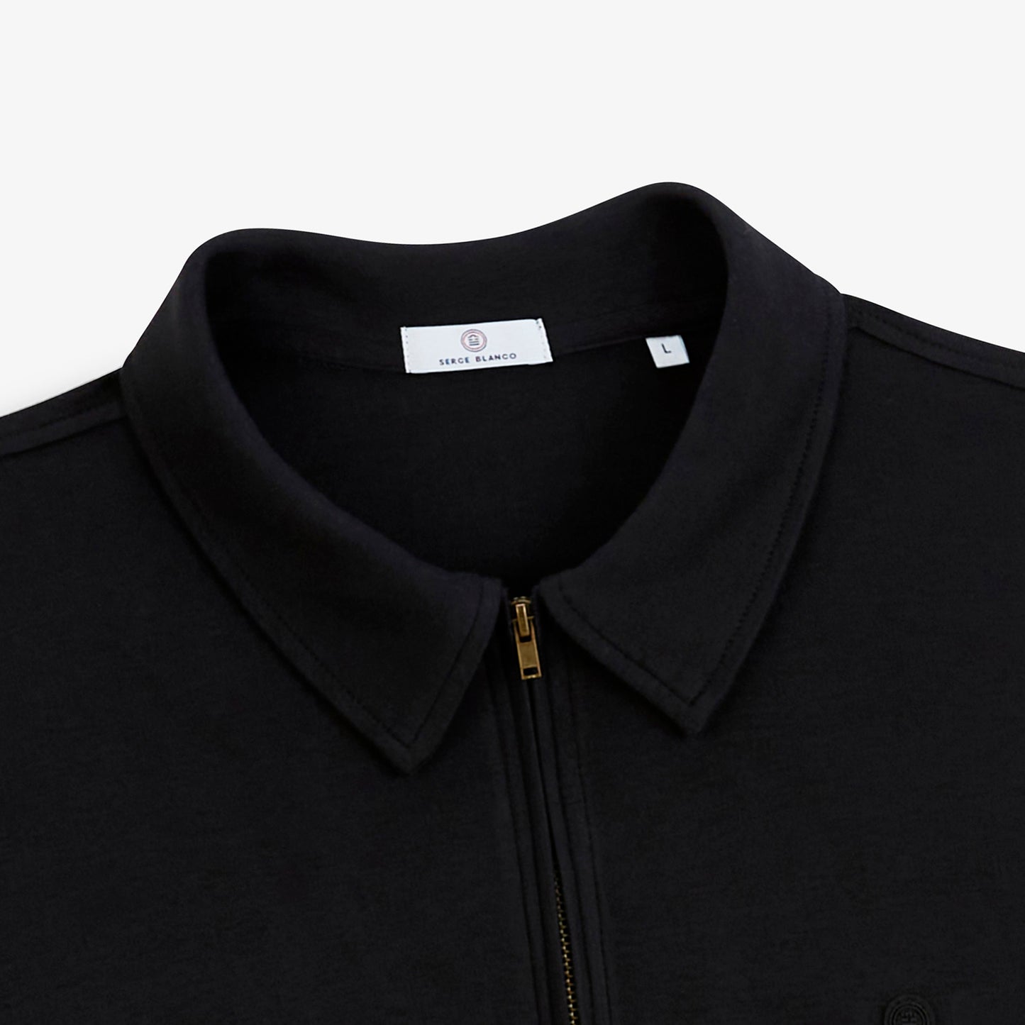 Polo zippé manches longues en coton interlock noir
