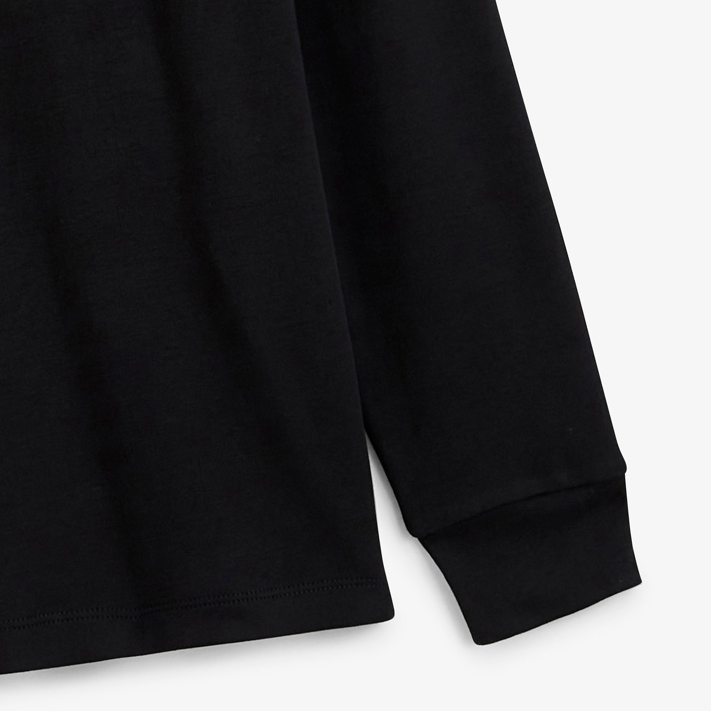 Polo zippé manches longues en coton interlock noir