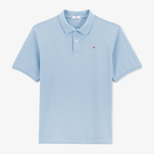 Sky blue pique knit short sleeve polo shirt