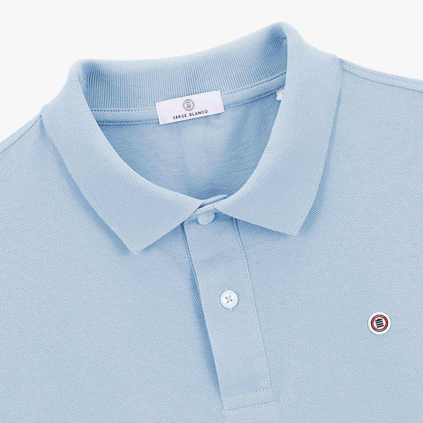 Sky blue pique knit short sleeve polo shirt