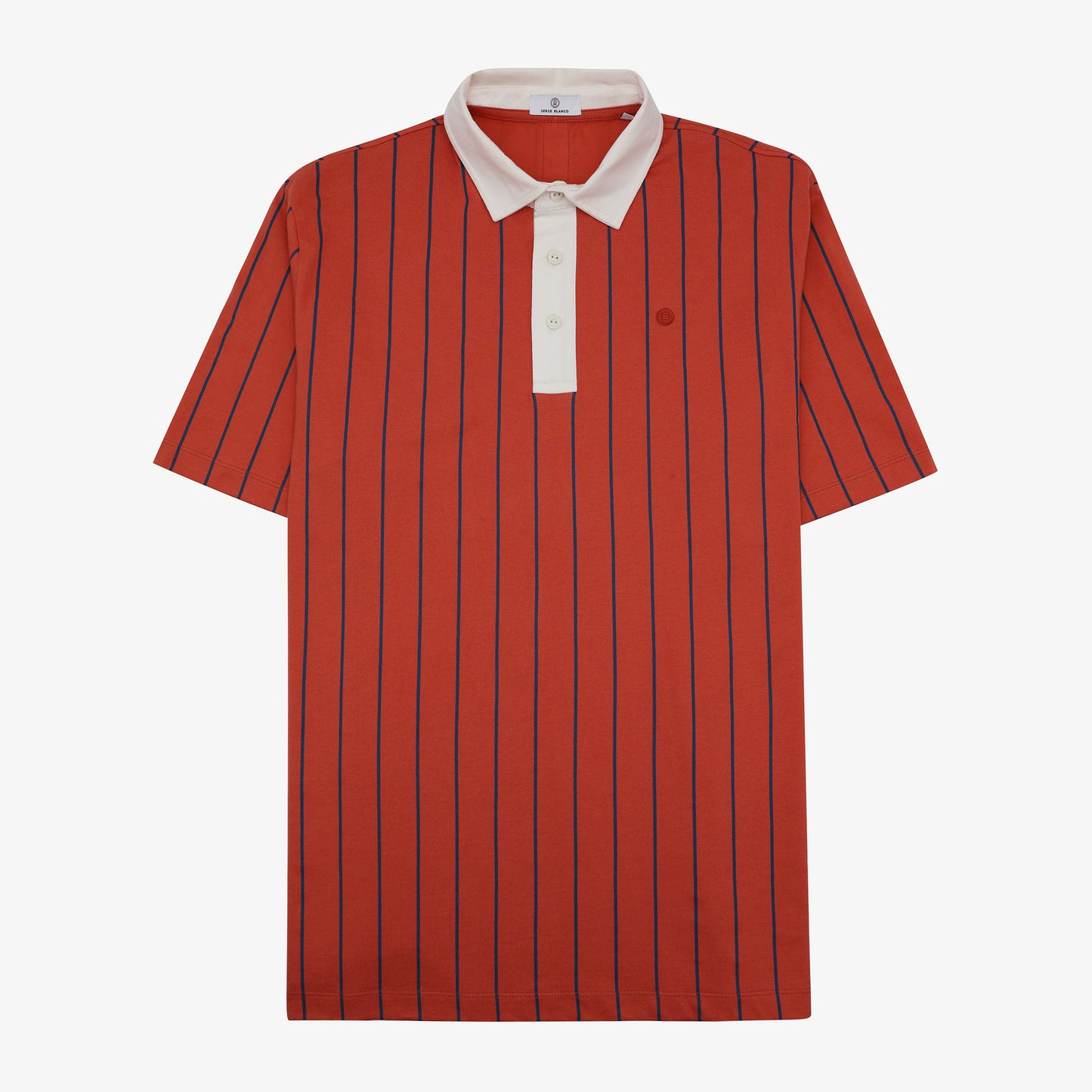 Polo de rugby manches courtes en coton jersey rayé orange rouille