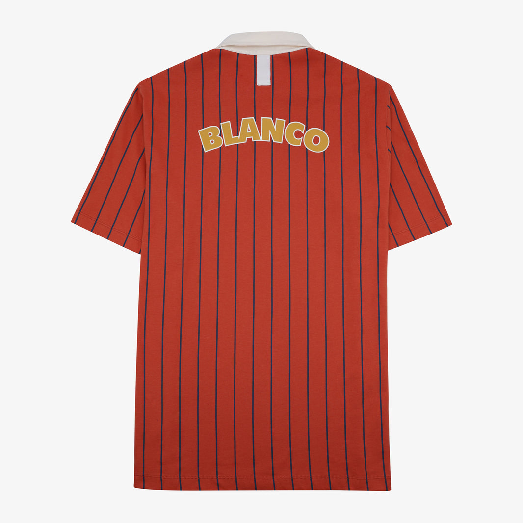Polo de rugby manches courtes en coton jersey rayé orange rouille