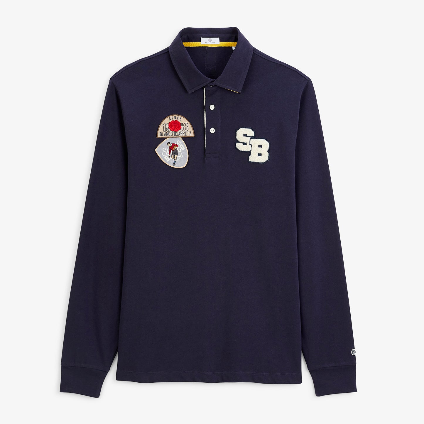 Polo de rugby manches longues badges brodés bleu marine
