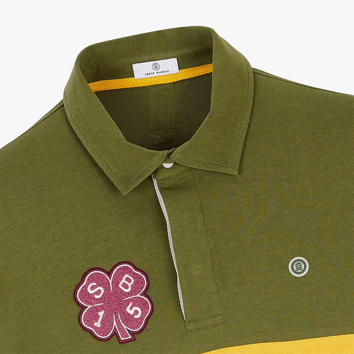 Polo da rugby a maniche lunghe a righe in cotone verde timo