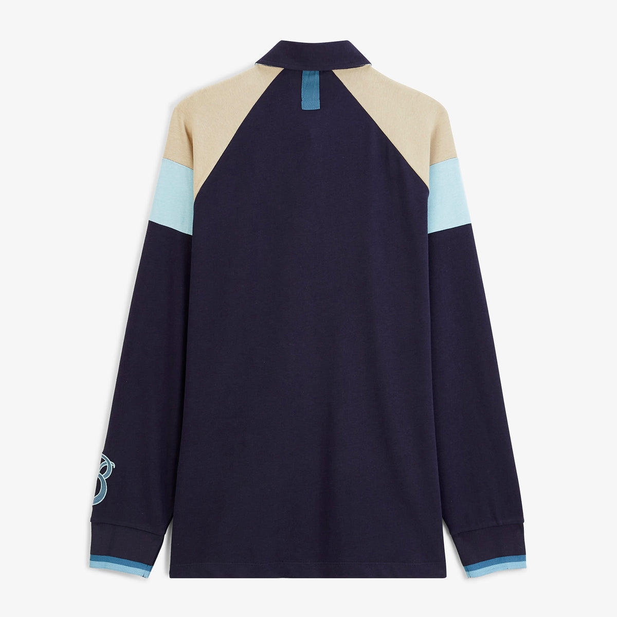 Polo de rugby manches longues raglan tricolore bleu marine