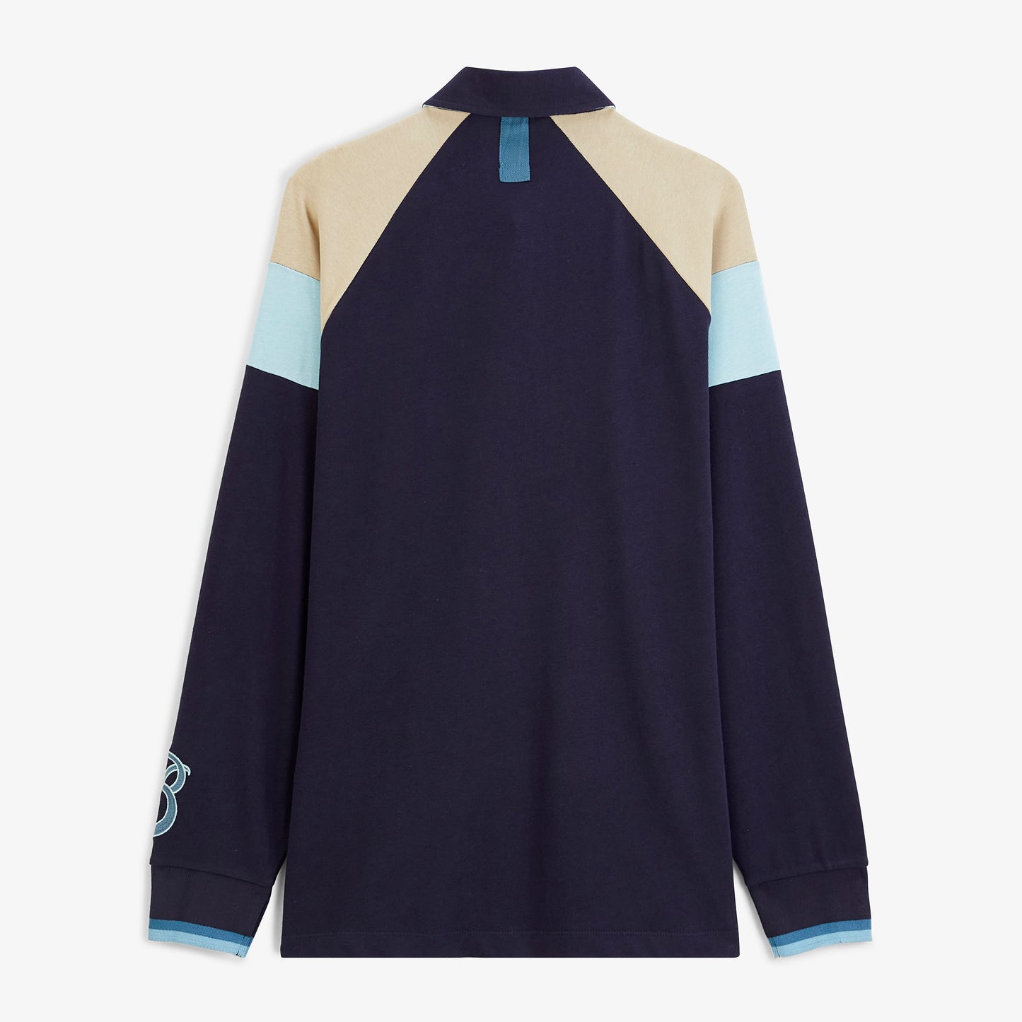 Polo de rugby manches longues raglan tricolore bleu marine