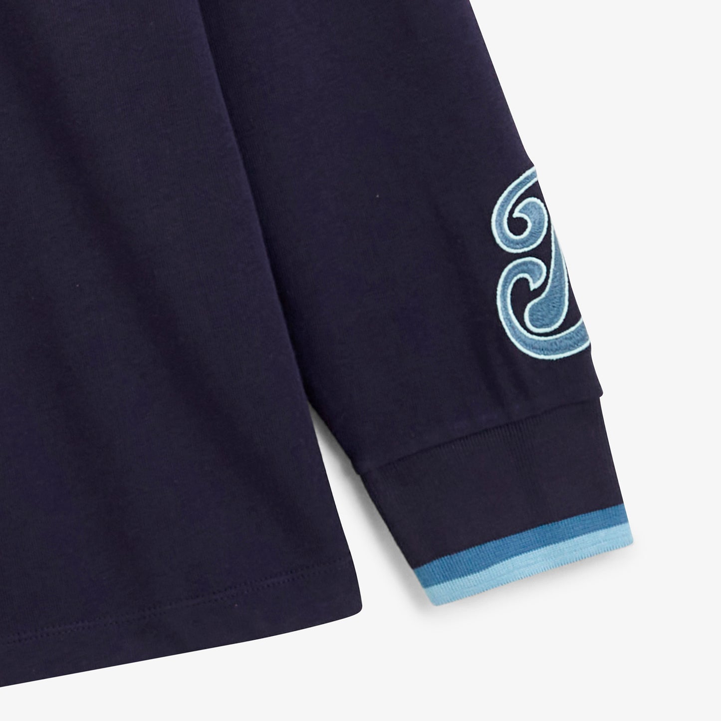 Polo de rugby manches longues raglan tricolore bleu marine