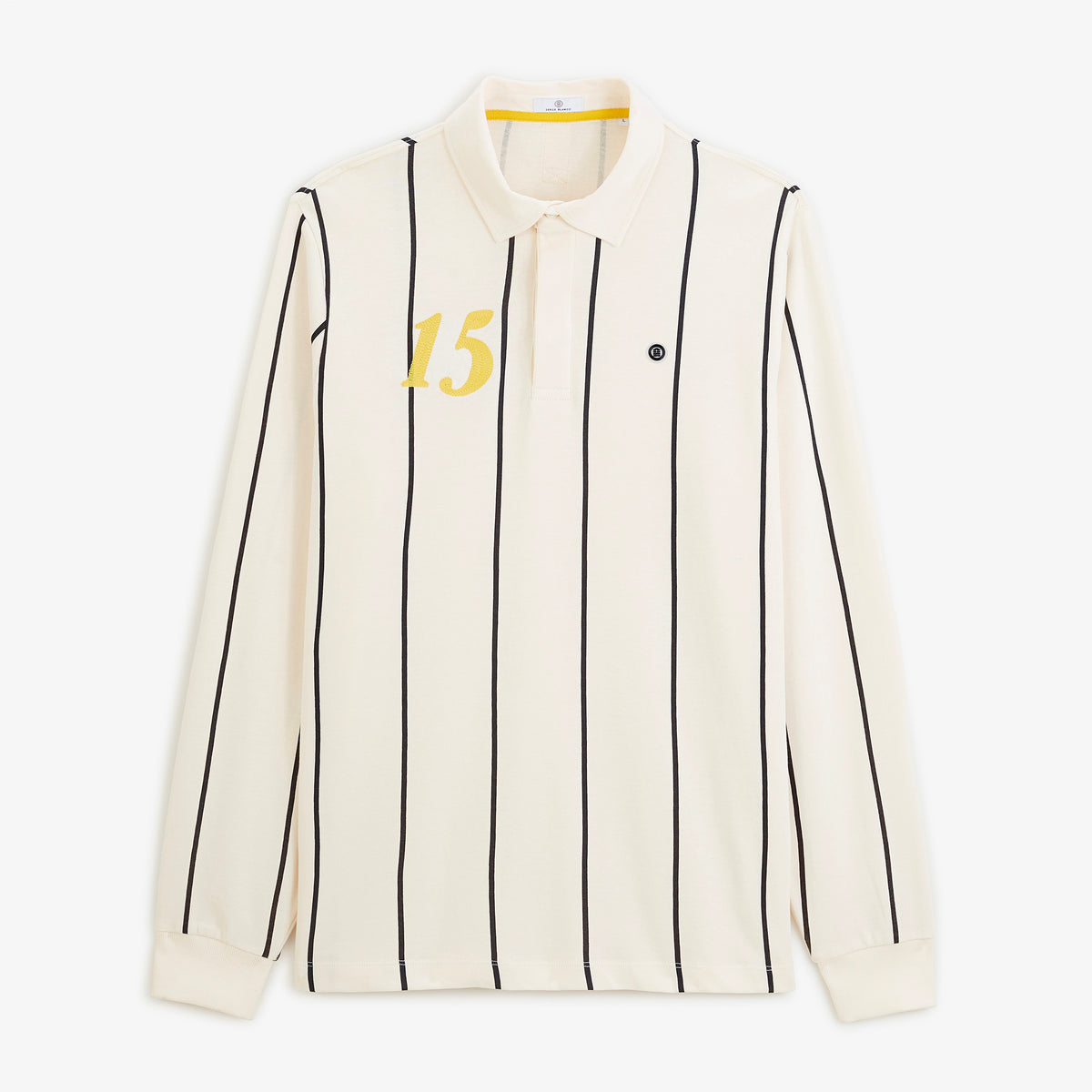 Polo de rugby manches longues rayé broderie 15 blanc cassé