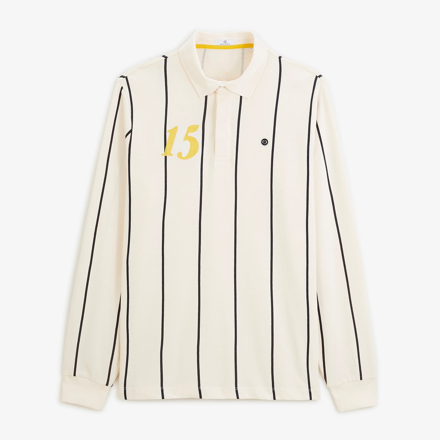 Polo de rugby manches longues rayé broderie 15 blanc cassé