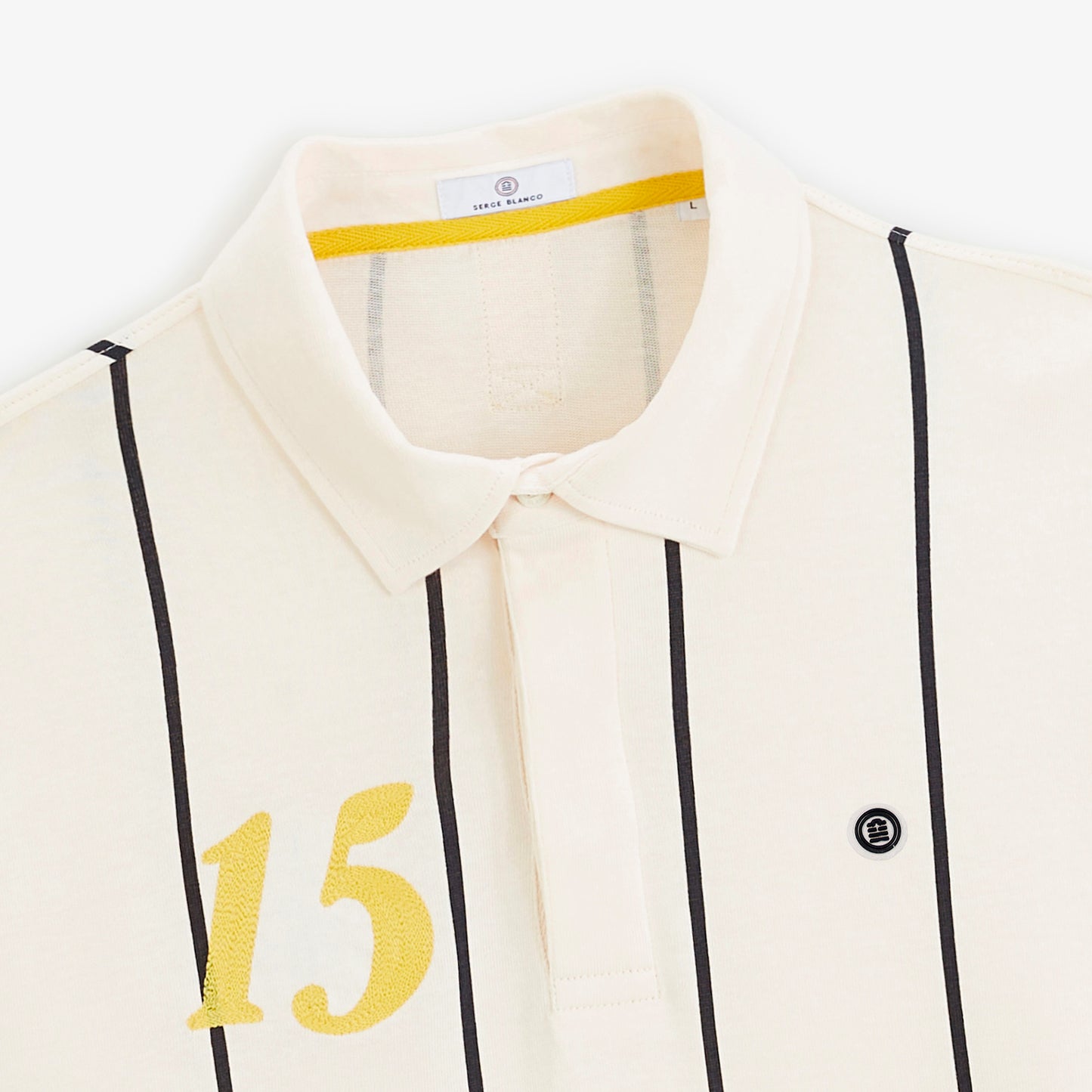 Polo de rugby manches longues rayé broderie 15 blanc cassé