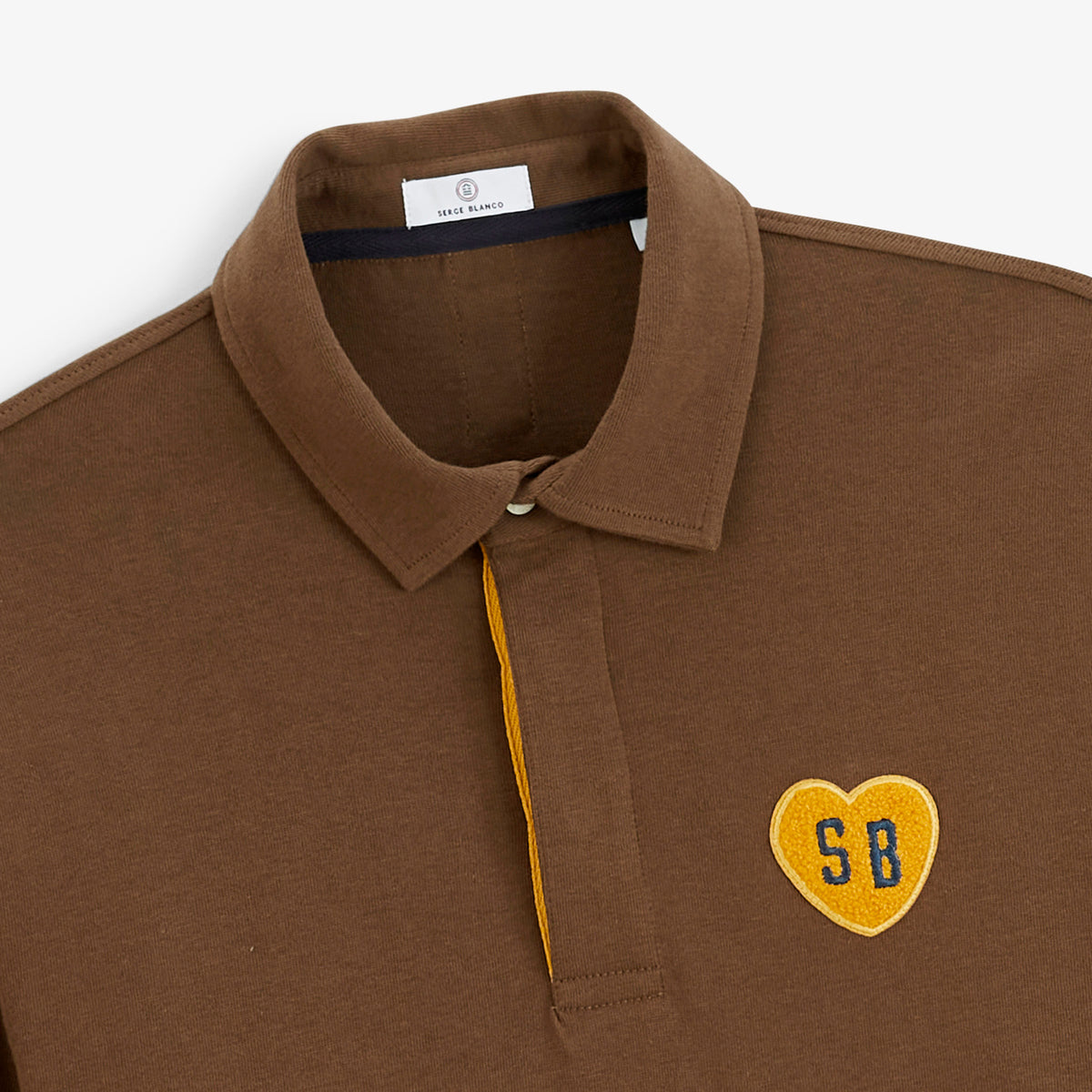 Polo de rugby manches longues badge cœur bouclette marron brownie