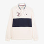 Polo de rugby manches longues bicolore broderie SB blanc cassé