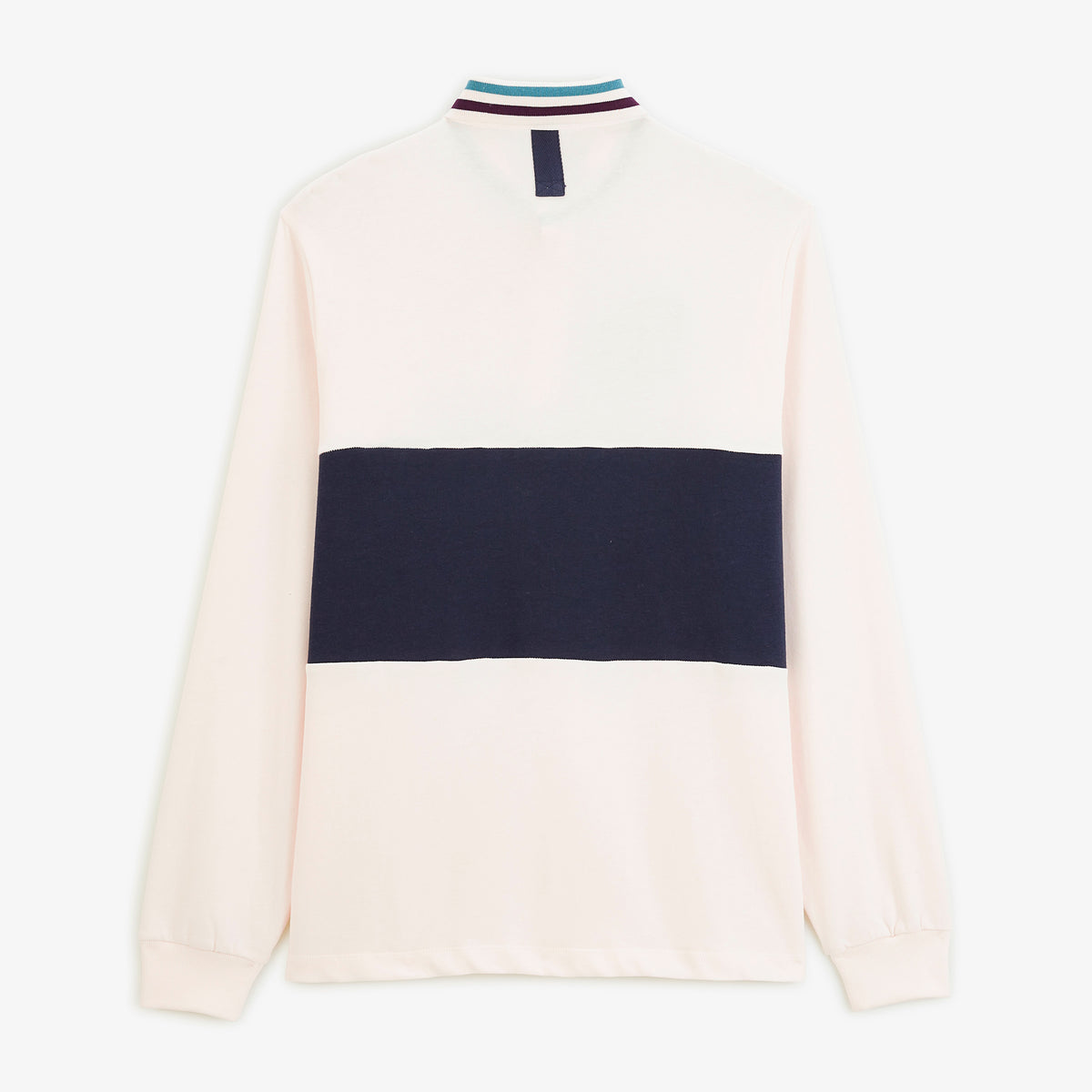 Polo de rugby manches longues bicolore broderie SB blanc cassé