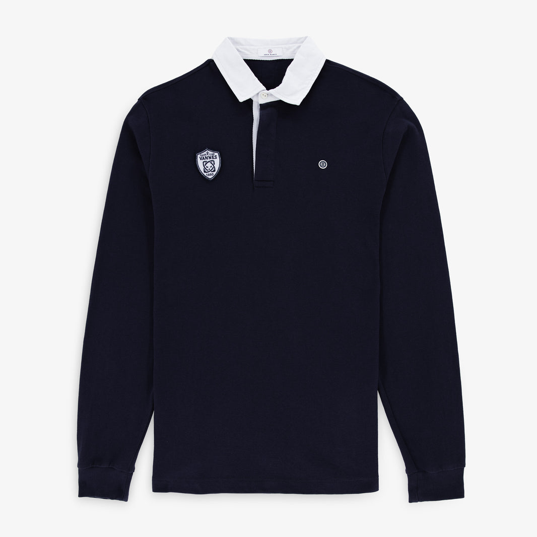 Polo rugby homme manches longues RC Vannes 100% coton bleu marine foncé