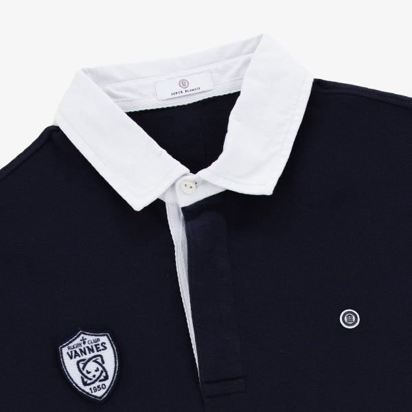 Polo rugby homme manches longues RC Vannes 100% coton bleu marine foncé