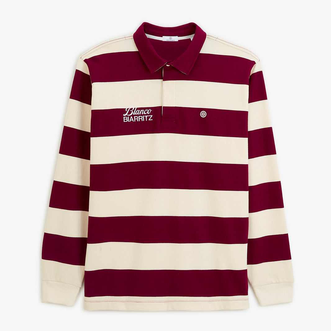 Polo de rugby manches longues rayé broderie BLANCO BIARRITZ rouge vigne