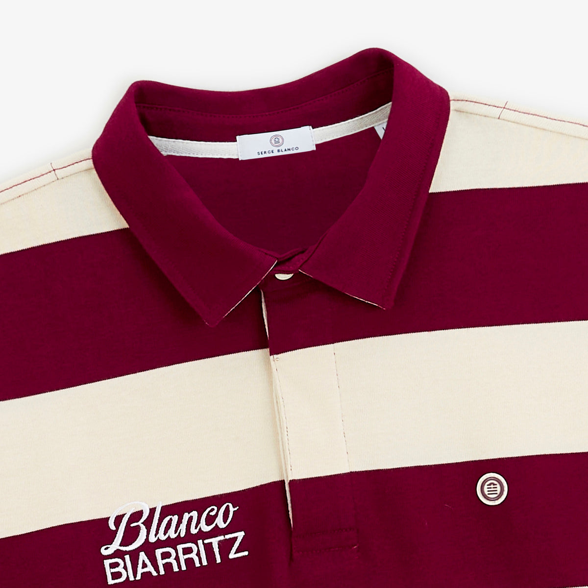Polo de rugby manches longues rayé broderie BLANCO BIARRITZ rouge vigne