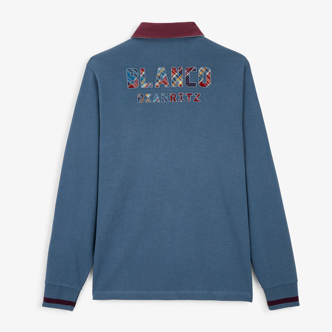 Polo de rugby manches longues BLANCO BIARRITZ dos tartan bleu lupin