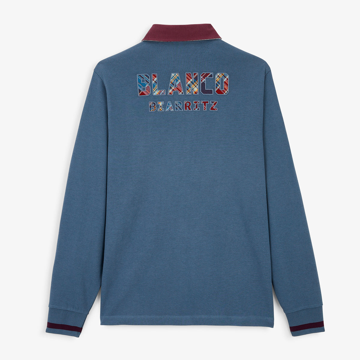 Polo de rugby manches longues BLANCO BIARRITZ dos tartan bleu lupin