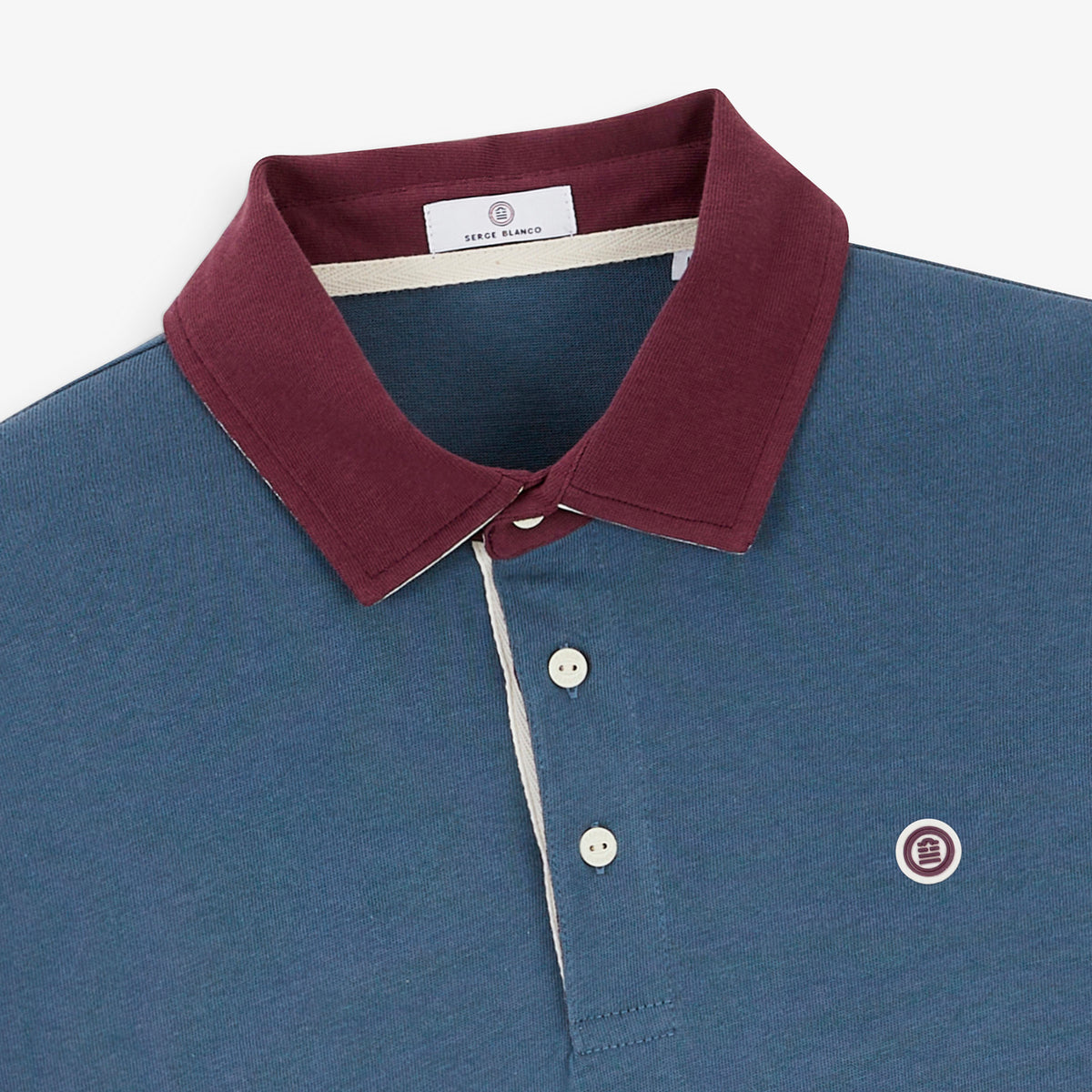 Polo de rugby manches longues BLANCO BIARRITZ dos tartan bleu lupin