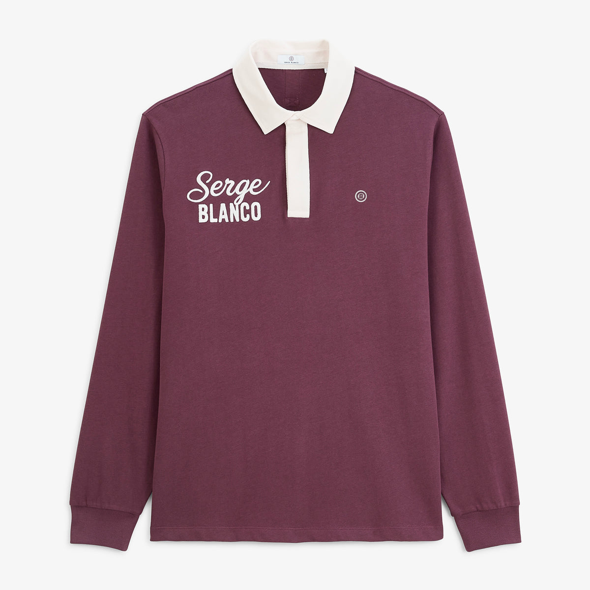 Polo de rugby manches longues col contrasté broderie cornely SERGE BLANCO rouge vigne