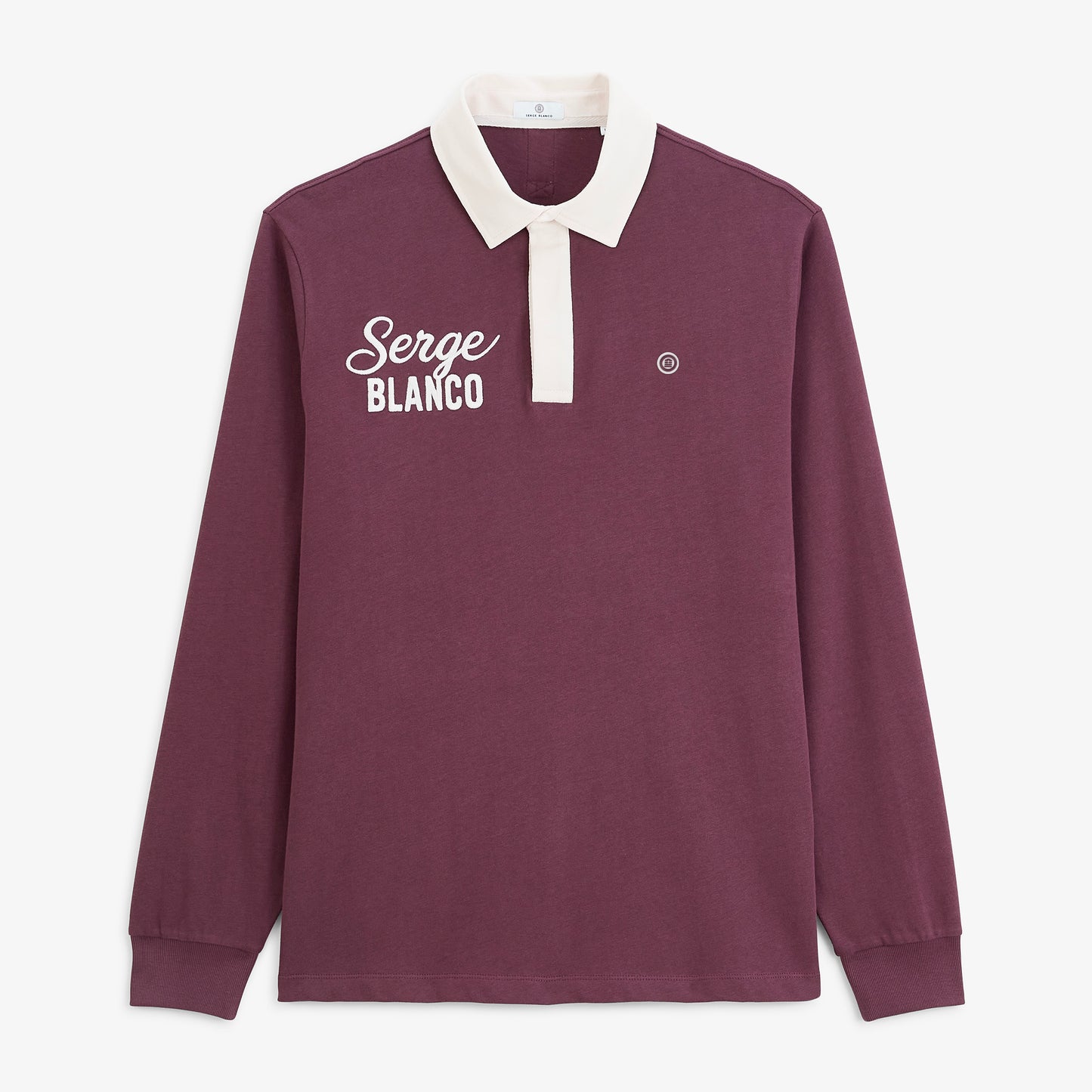 Polo de rugby manches longues col contrasté broderie cornely SERGE BLANCO rouge vigne