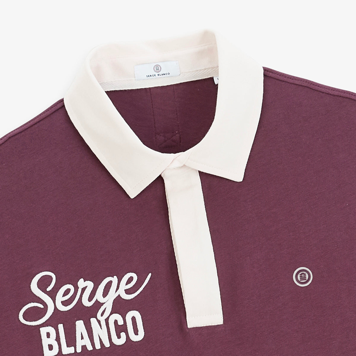 Polo de rugby manches longues col contrasté broderie cornely SERGE BLANCO rouge vigne